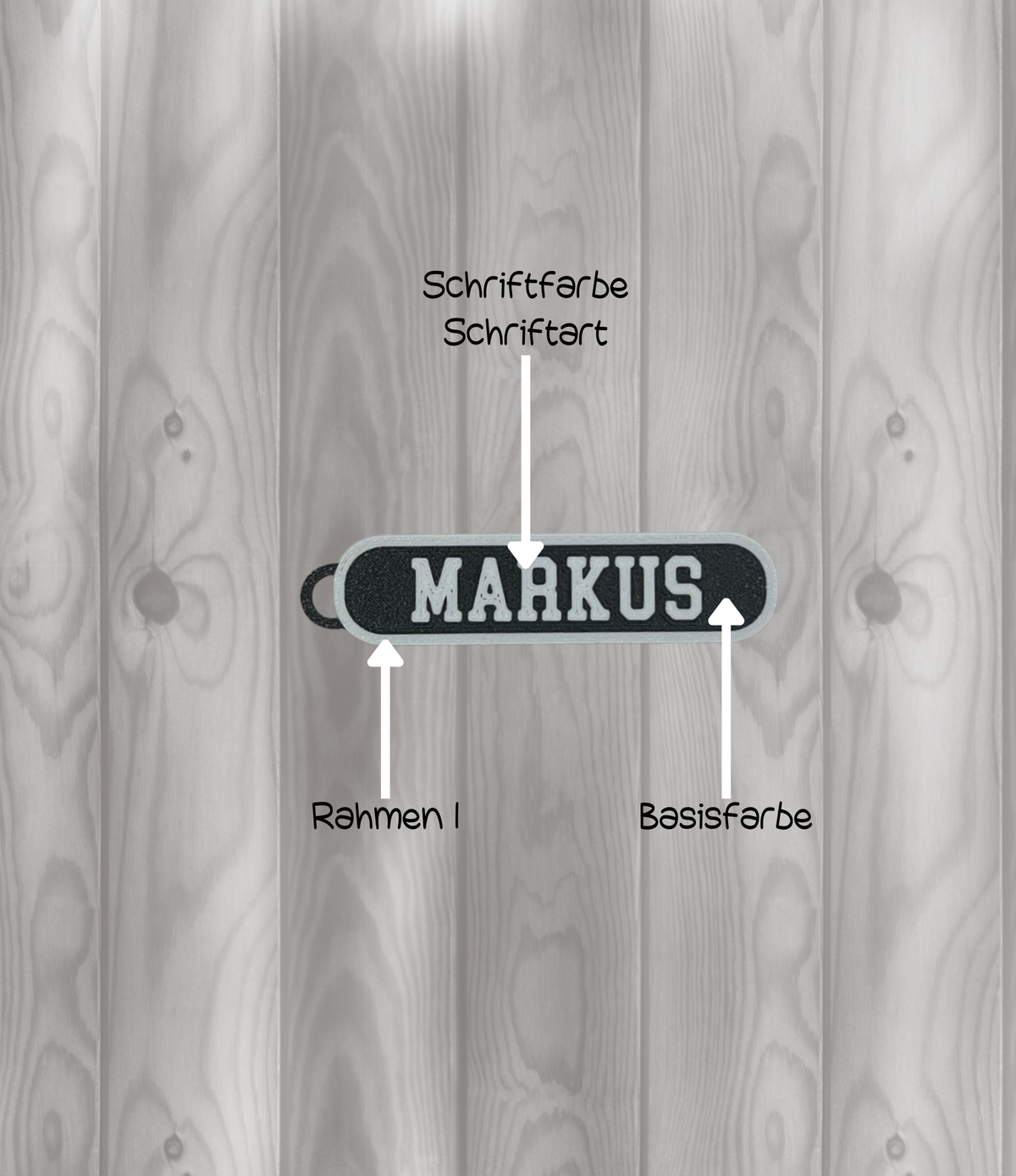 Schlüsselanhänger mit Name und Rahmen